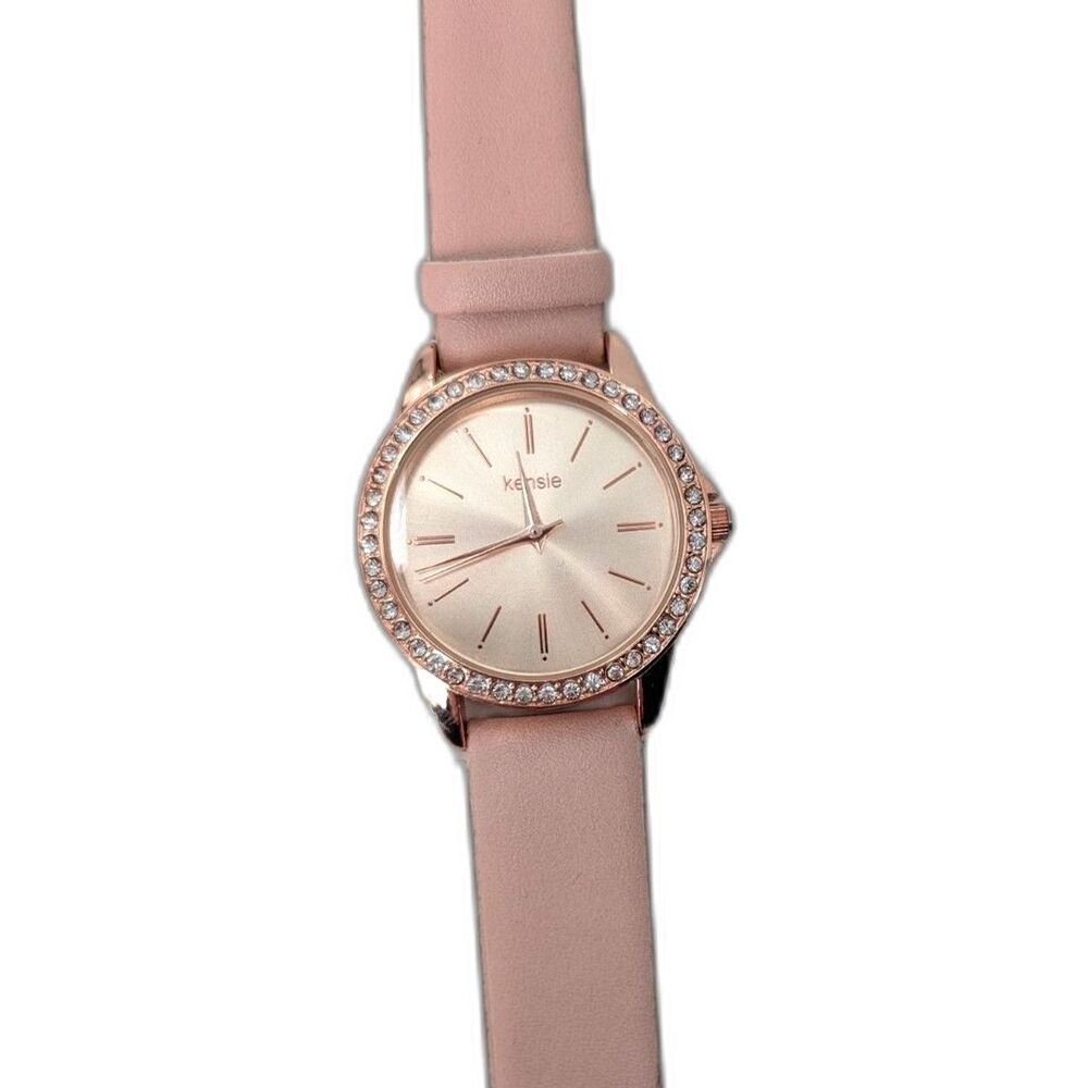 Kensie Rose Gold Blush Pink Rhinestone Bezel Ladies Watch